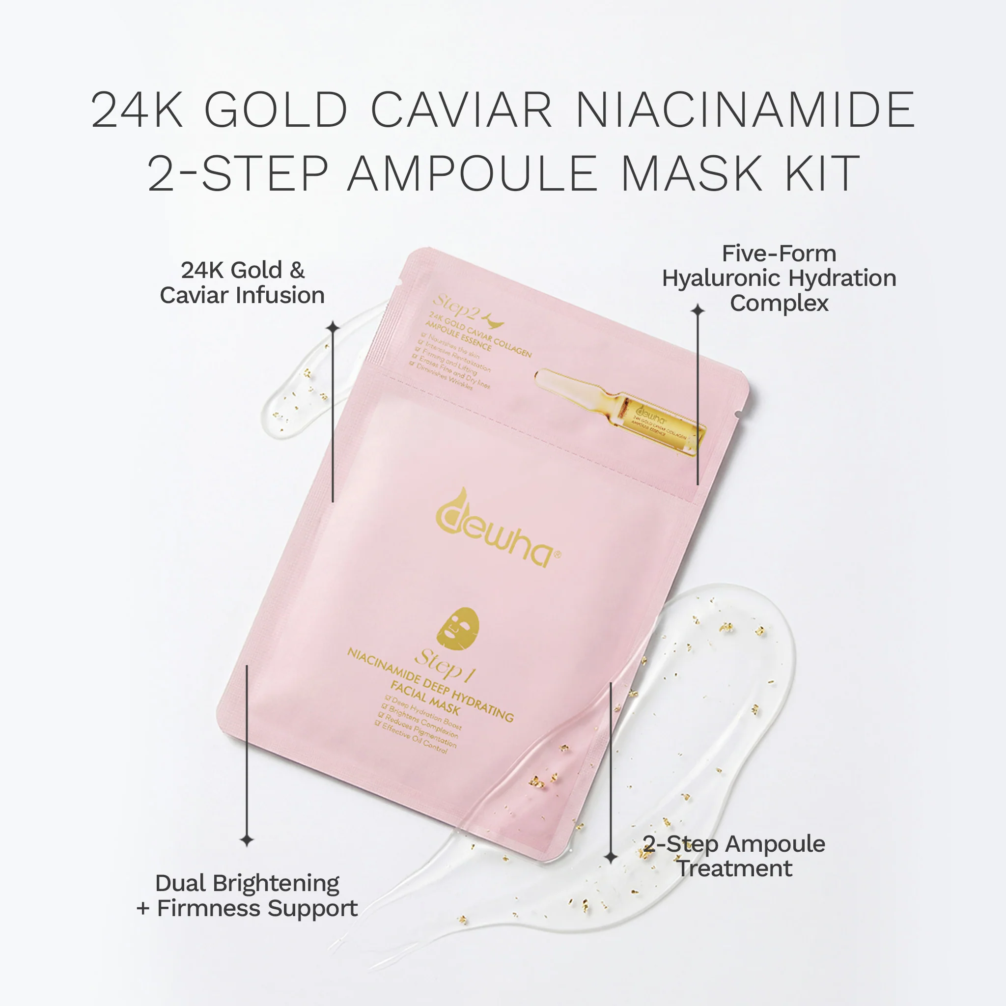 Dewha 24K Gold Caviar Niacinamide 2-step Ampoule Mask Kit (5 sheets) - Image 3